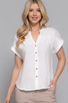 Dolman Short Sleeve Button Down Linen Effect Top