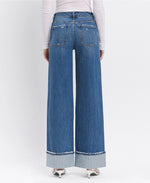 Vervet by Flying Monkey High Rise Cuffed Panel Baggy Wide Jeans
