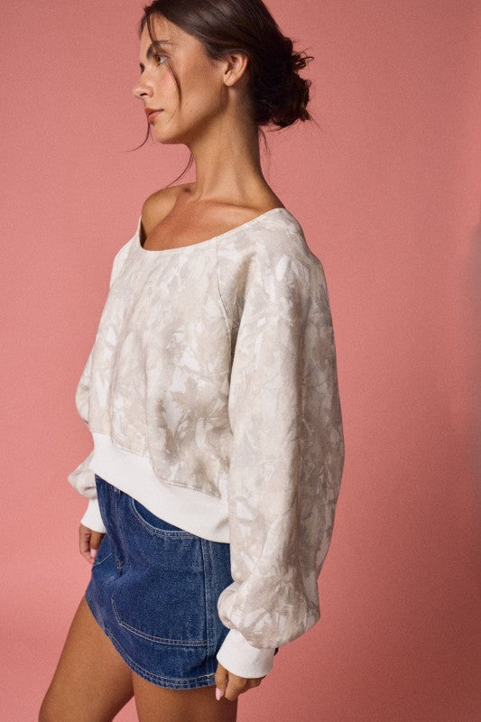 Nature Camo Print Off-Shoulder Sweatshirt