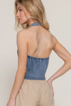 Button Down Stretch Denim Halter Top