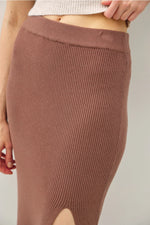 Ribbed Knit Sweater Midi Skirt with Side Slit
