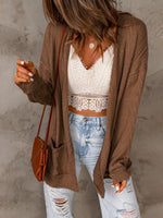 Pocketed Open Front Long Sleeve Cardigan