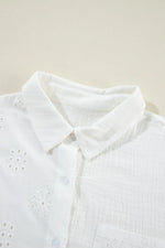 Eyelet Collared Neck Long Sleeve Shirt