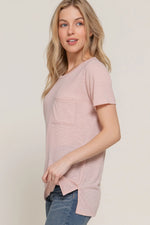 Short Sleeve Round Neck with Pocket Slub Knit Tee