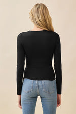Long Sleeve Crew Neck Front Double Layered Top