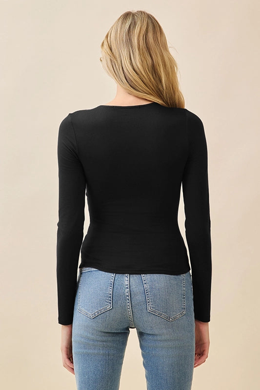 Long Sleeve Crew Neck Front Double Layered Top