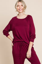 Round Neck Raglan Sleeve Top and Pants Lounge Set