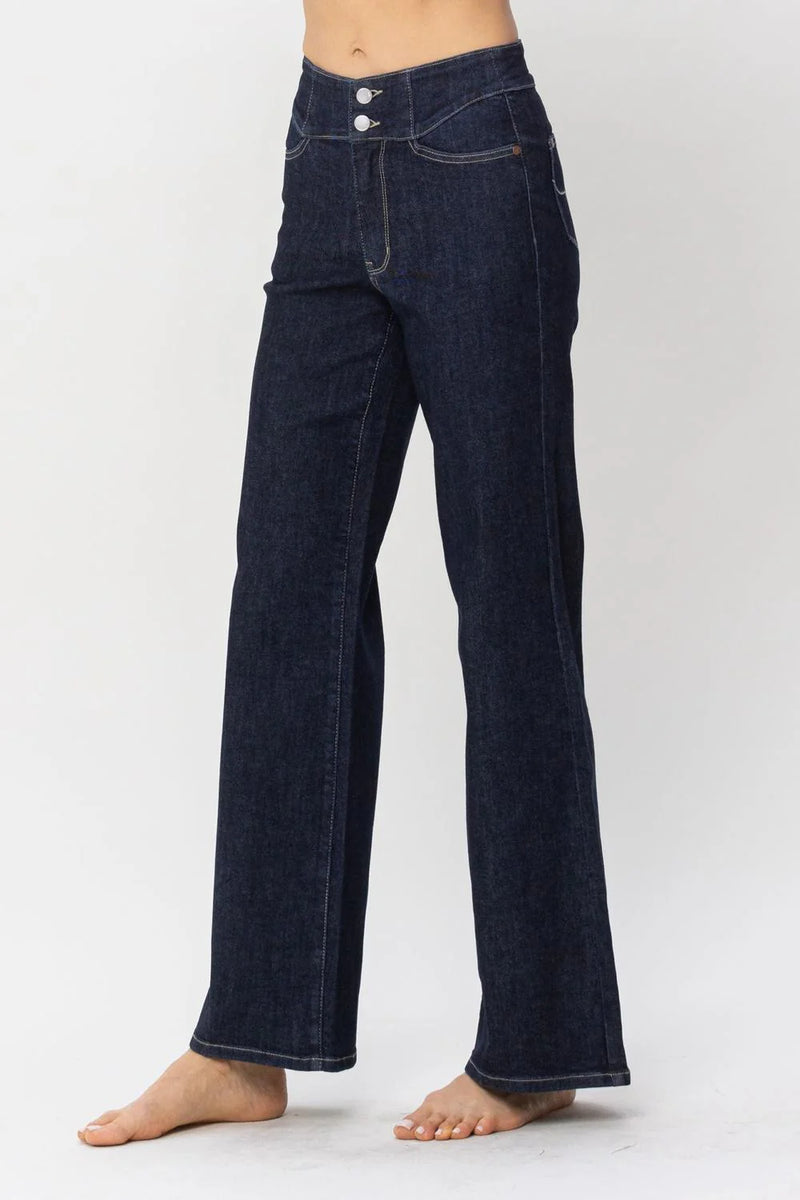 Judy Blue High Waist Rinse Wash Geometric Embroidery Wide Leg Jean
