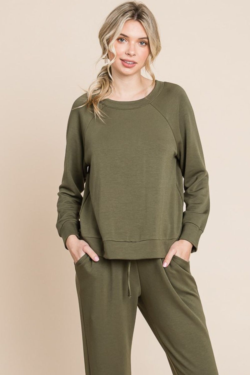 Round Neck Raglan Sleeve Top and Pants Lounge Set