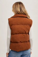 Corduroy Puffer Vest Zipper Front