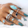 Turquoise Alloy 8-Piece Ring Set