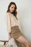Front Tie Pleated Front 3/4 Sleeve Top