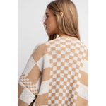 Mixed Checker Knit Drop Shoulder Cardigan