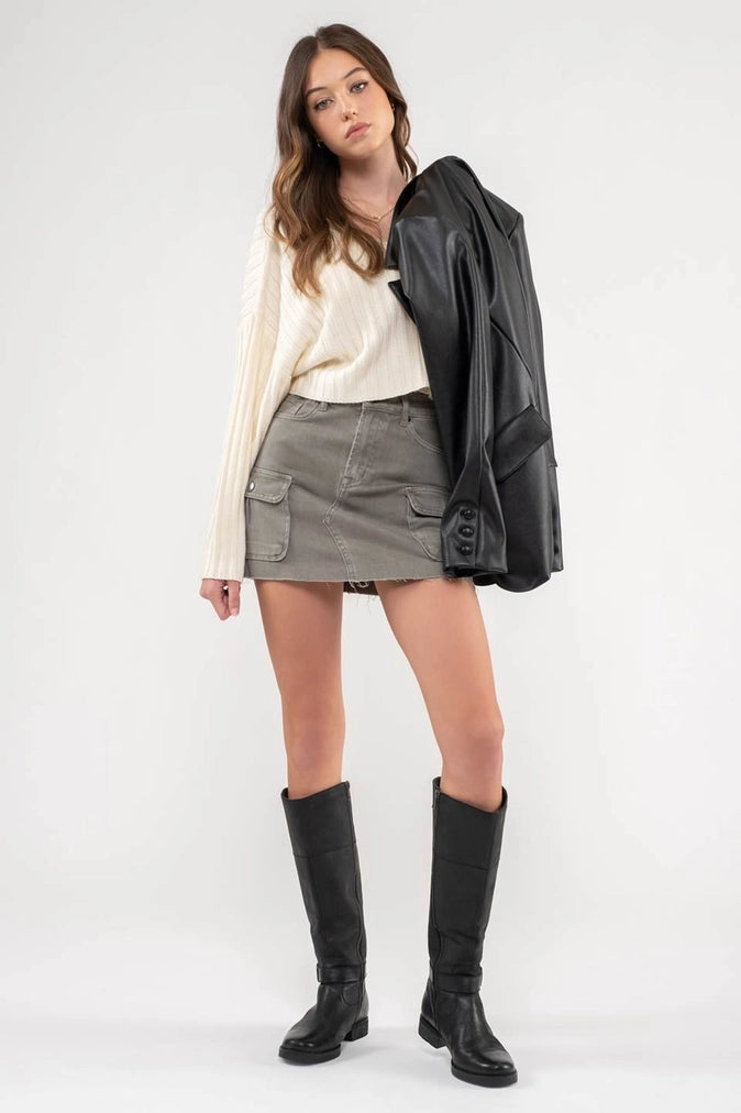 Cargo Rough Hem Mini Skirt