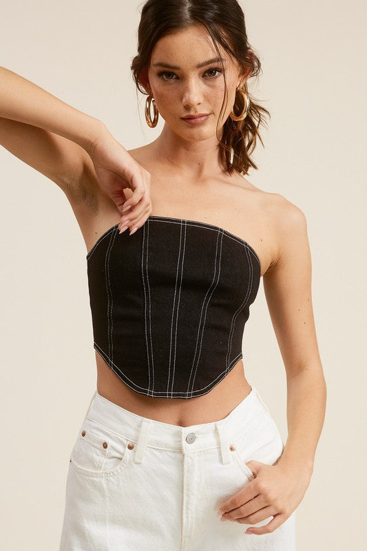 Corset Bodice Denim Effect Tube Top