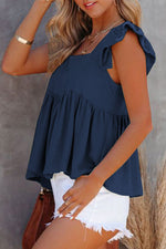 Ruffled Square Neck Cap Sleeve Blouse