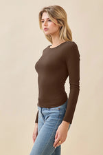 Long Sleeve Crew Neck Front Double Layered Top