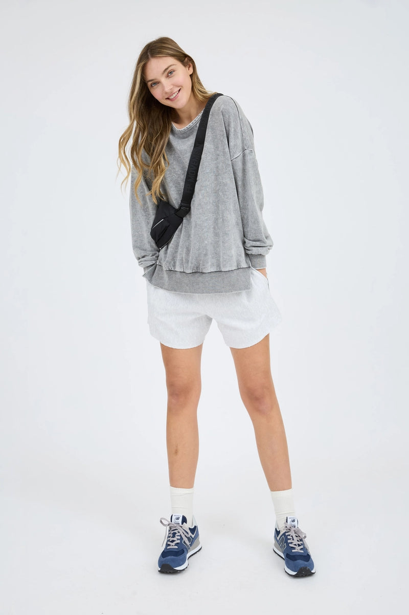 Washed Crewneck Long Sleeve Knit Top