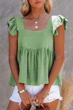 Ruffled Square Neck Cap Sleeve Blouse