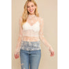 Mesh Lace High Neck Design Long Sleeve Fitted Top