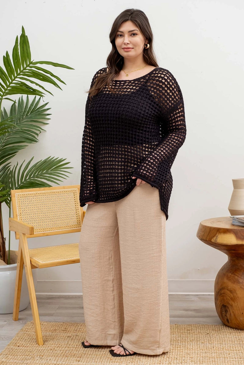 Plus Oversized Sheer Crochet Pullover