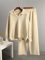 Johnny Collar Long Sleeve Top and Pants Sweater Set