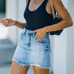 Distressed Raw Hem Denim Mini Skirt