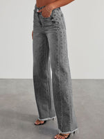 Raw Hem Wide Leg Jeans with Pockets