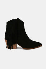 Suede Fringe Point Toe Ankle Boots