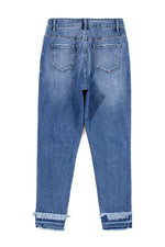 Raw Hem Distressed Jeans with Pockets