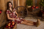 Floral Ruffle Trim Velvet Front Tie Mini Dress