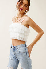 Ruffled Tulle Tiered Cropped Tank Top