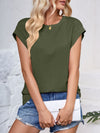 Textured Round Neck Cap Sleeve Blouse