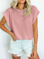 Textured Round Neck Cap Sleeve Blouse