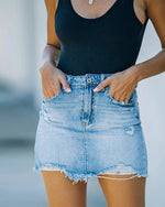 Distressed Raw Hem Denim Mini Skirt