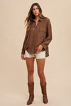 Openwork Button Down Drop Shoulder Shirt