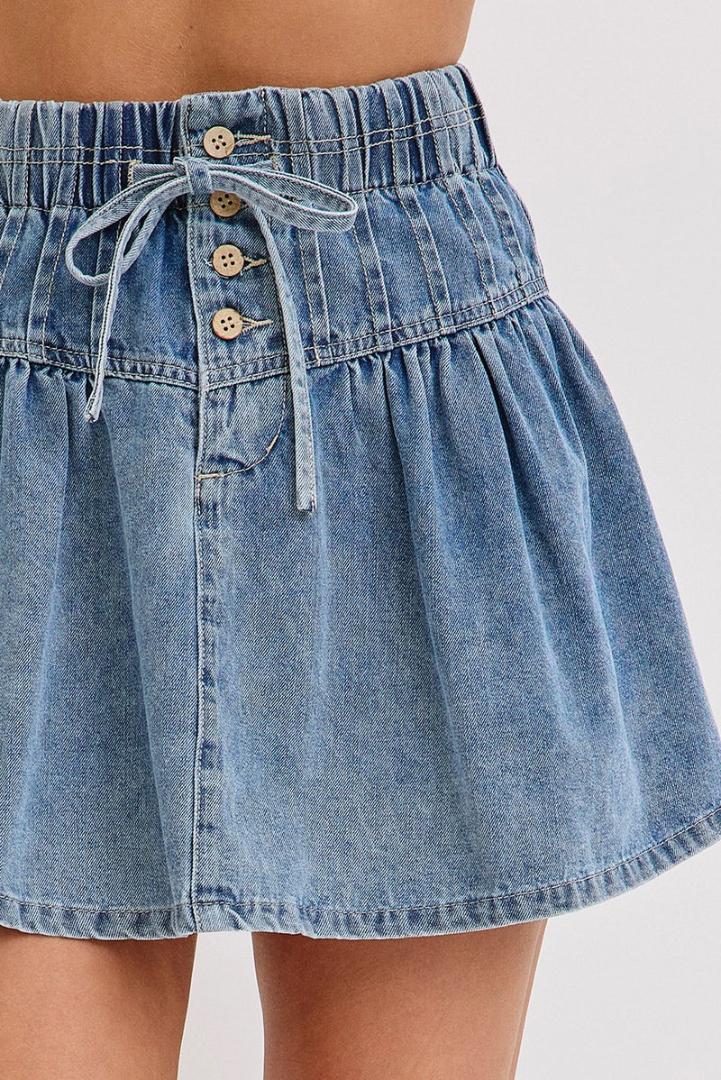 High-Rise, A-Line Denim Skirt