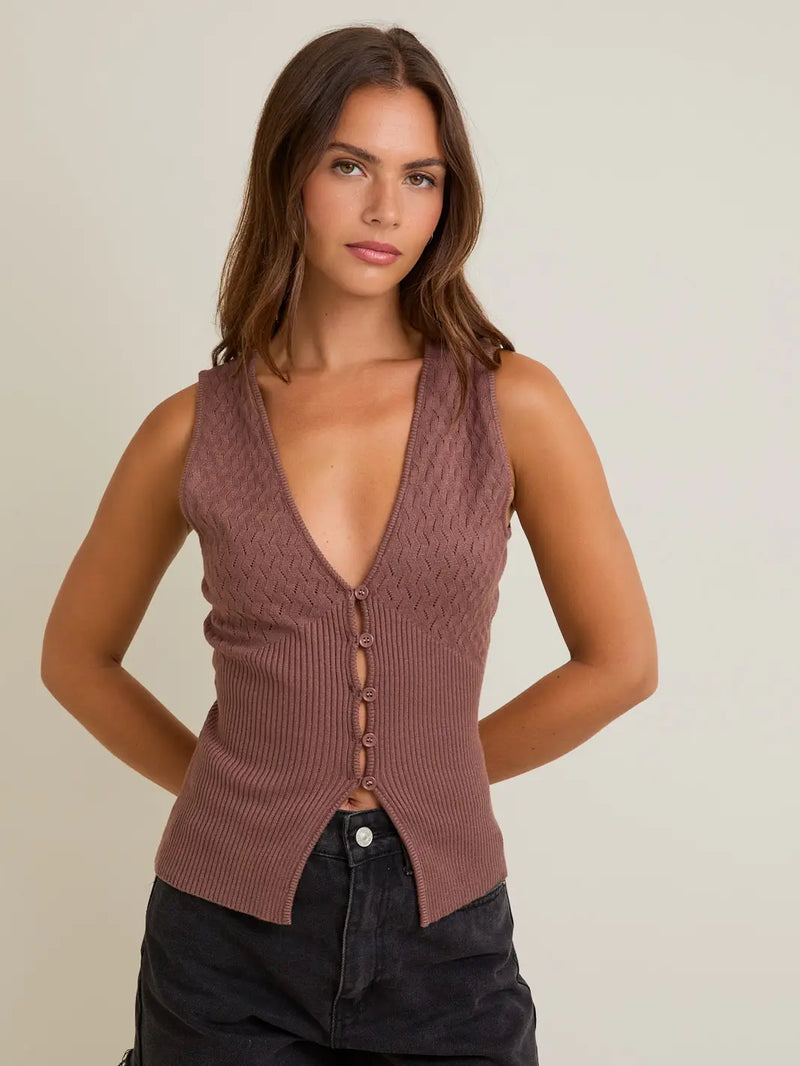 Pointelle with Rib Sleeveless Sweater Top