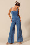 Raw Edge Washed Denim Jumpsuit