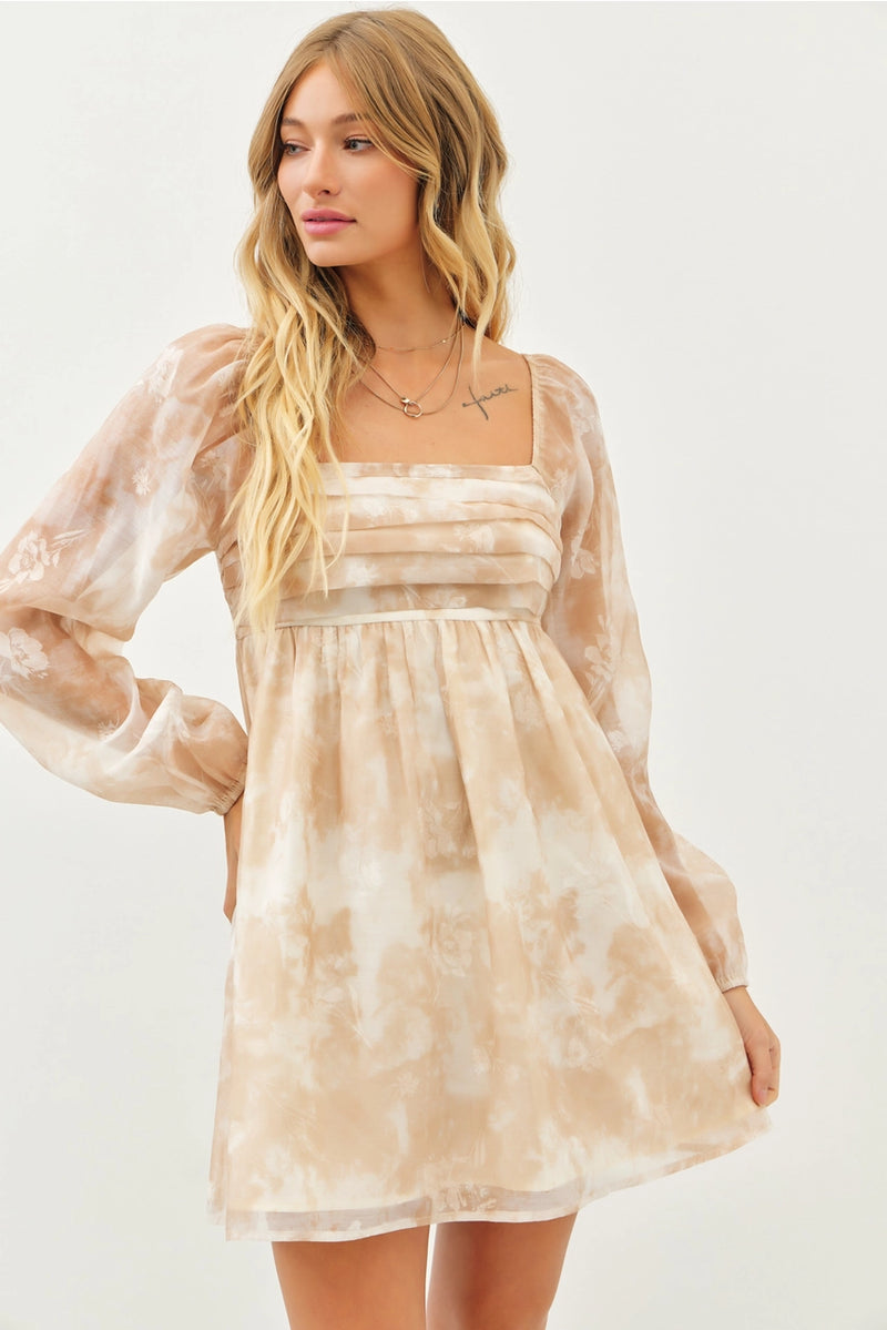 Romantic Sheer Floral Pleated Babydoll Dress