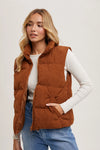 Corduroy Puffer Vest Zipper Front