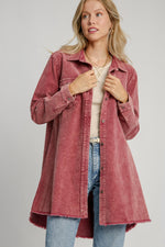 Raw Hem Button Down Denim Jacket with Chest Pockets