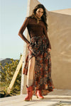 Floral-Print Drawstring Button-Front Maxi Skirt