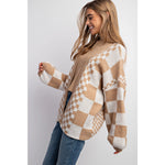 Mixed Checker Knit Drop Shoulder Cardigan