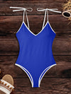 Tied V-Neck Spaghetti Strap One-Piece Swimwear