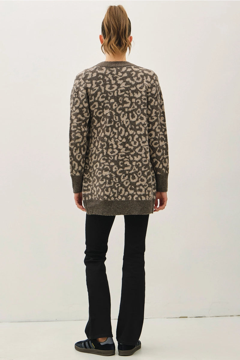 Leopard Jacquard Cardigan with Pockets