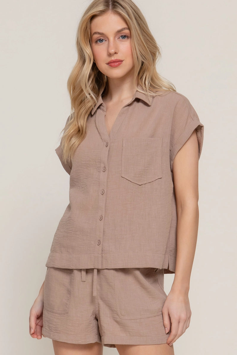 Dolman Short Sleeve Shirt & Shorts Linen Effect Set