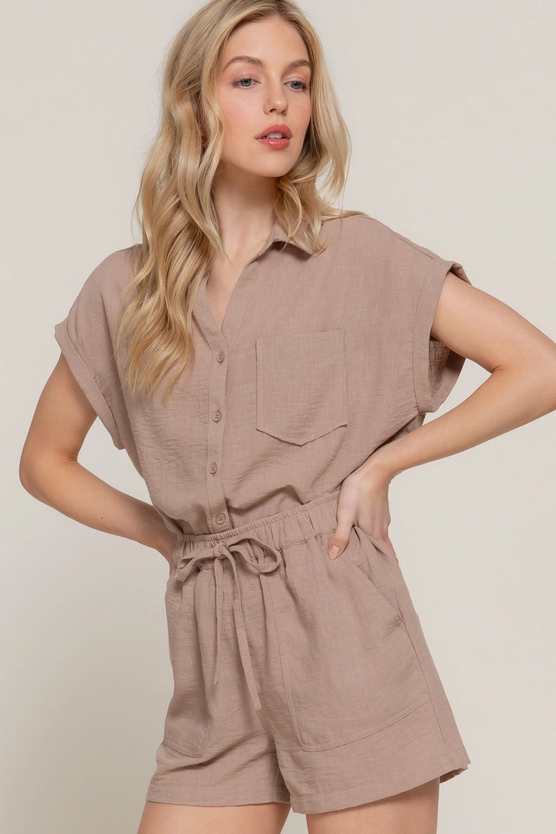 Dolman Short Sleeve Shirt & Shorts Linen Effect Set