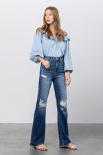 Picture Worthy High Rise Frayed Hem Flare Jeans