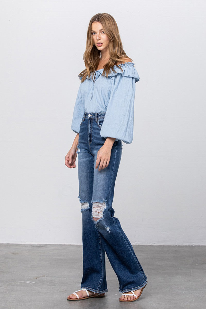 Picture Worthy High Rise Frayed Hem Flare Jeans